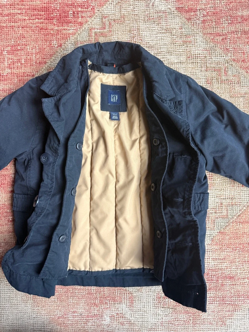 GAP Navy Pea Coat with Tan Quilted Lining